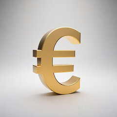 Polished Gold Euro Symbol on a Light Gray Background