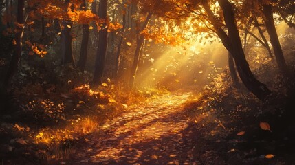Autumn Path in Golden Sunlight