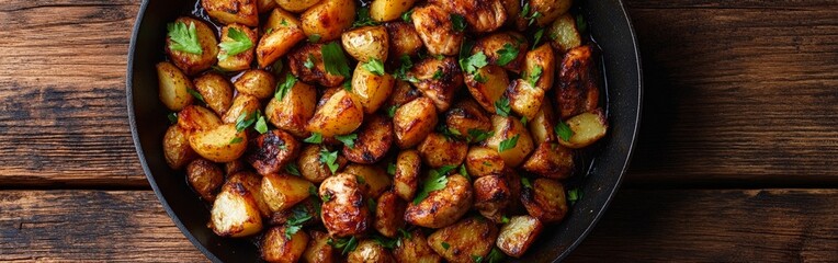 Roast Chicken with Potatoes on Rustic Table