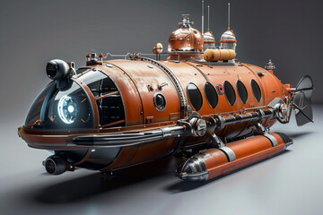 Naklejka premium Beautiful large bathyscaphe floating in middle of ocean during exploration