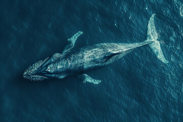 Fototapeta premium Fantastically beautiful majestic huge whale in blue ocean