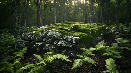 Moss Covered Rocks In A Verdant Forest Setting