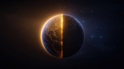 Fototapeta premium Earth at Night with Glowing Lights and Starry Background