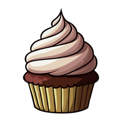 Vector Illustration of a Cupcake with Vanilla and Chocolate Frosting – Sweet Bakery Dessert Clipart