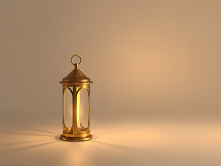 Golden Lantern: A solitary, ornate golden lantern stands bathed in warm light against a soft, neutral background. Its intricate design and gentle glow evoke a sense of peace and tranquility.