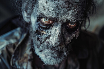 Scary sinister zombie wandering in street with dramatic lighting