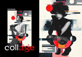 Abstract Mix Collage Poster Photo Effect Mockup