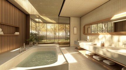 Modern Bathroom with Tranquil View