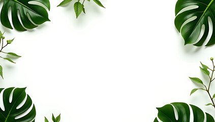 Tropical leaves in a flat lay design create a simple yet striking botanical nature background on pure white._00002_