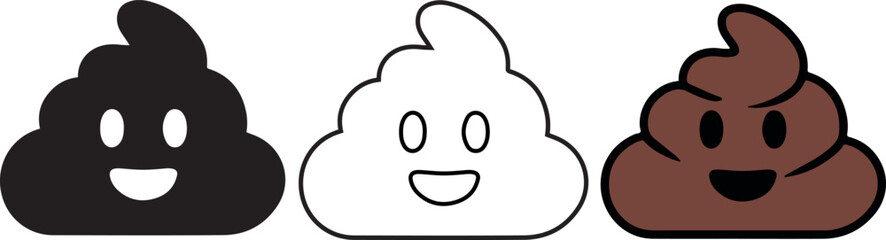 Obraz premium Three Variations of a Funny Poop Emoji, This image displays three variations of a poop emoji.