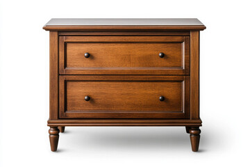Elegant wooden nightstand with two spacious drawers for storage.