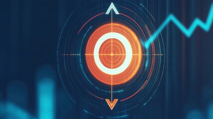 A digital target icon with rising graph elements, representing growth, success, and strategic planning in technology.