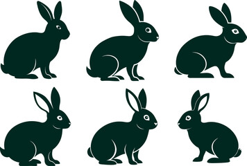 set of rabbits silhouettes
