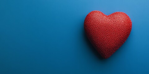 Obraz premium Red heart against a blue background symbolizes the importance of health and support in cardiology. This image of the red heart emphasizes the global awareness of cardiology and its significance.
