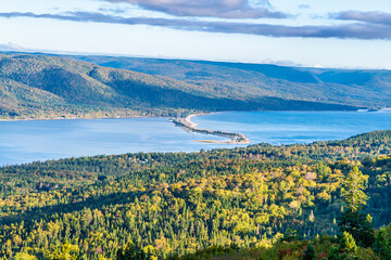 A view towards the Englishtown Ferry on the Cabot Trail, Nova Scotia, Canada in the fall