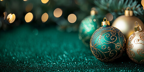 Elegant Christmas Ornaments on Green