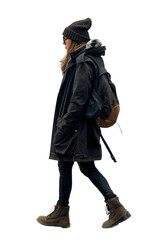 Stylish Woman Walking in Winter Outfit