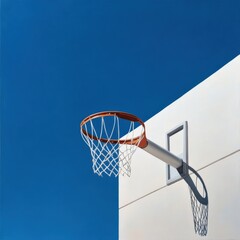 Naklejka premium A basketball net is hanging from a building
