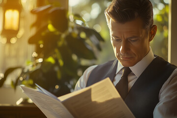 Contemplative Man Reading at Home
