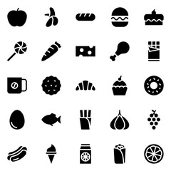 food, vegetable, fruits solid icon set	
