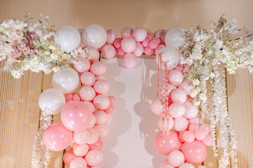 Photo zone for wedding receptions, or festive zone for celebrating girl's birthday party. Arch...