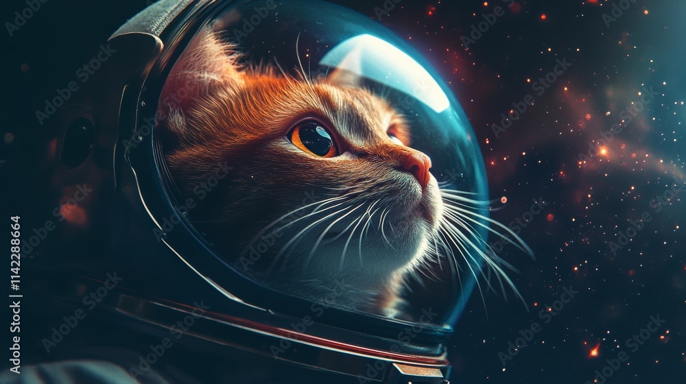 Poster curious cat astronaut exploring the vastness of space