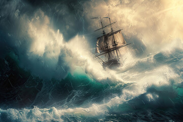 Fototapeta premium Terrifying scary sea monster in dark depths of deep ocean