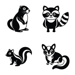 Exotic wild animals silhouette on white