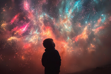 Child Gazing at Cosmic Display