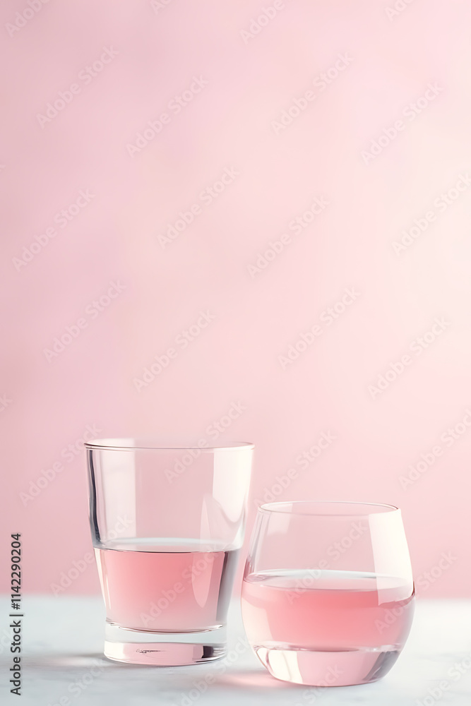 Poster pastel colored background with glasses placed delicately upon it creating a visually appealing and s