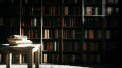 レトロでエモいイメージカット。本棚を被写体として、意図的にブラーしているお洒落で動きの有る画像