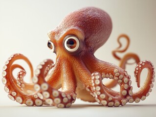 Fototapeta premium Close up of a cartoon octopus against a plain background