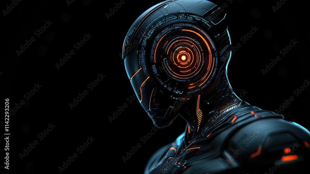 Poster futuristic robot transformation digital realm concept art sci-fi environment side view artificial in