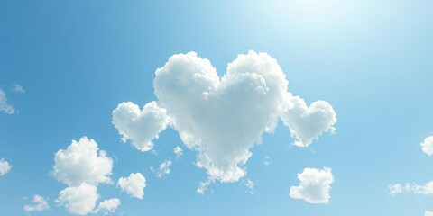Three heart-shaped clouds float on a vibrant blue sky, sky,aesthetic