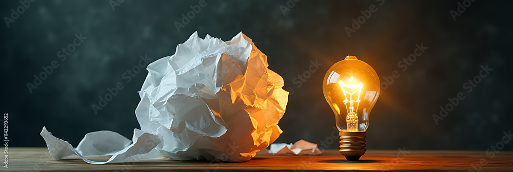 Poster inspiration strikes when ideas burst forth like a lightbulb from a crumpled paper ball with surprisi