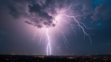 Fototapeta premium Lightning weather theme. Generative ai.