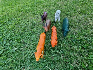 Animal toys isolated over background.