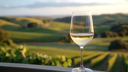 Obraz premium White Wine Glass Overlooking Rolling Green Hills