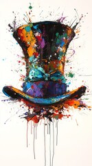 Colorful splatter painting of mad hatter top hat
