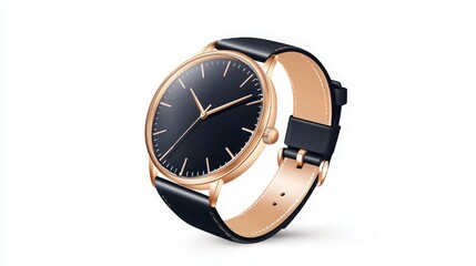 A sleek, modern watch featuring a black dial, gold-tone case, and a stylish black leather strap, perfect for both casual and formal occasions.