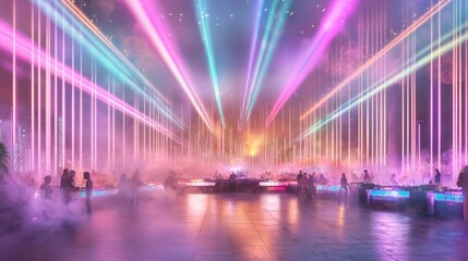 New year 2025 celebration nightlife. A vibrant display of colorful lights and water, creating a magical atmosphere for onlookers in a dynamic setting.