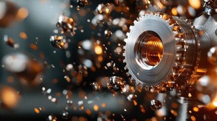 A dynamic depiction of gear motion with illuminated elements, showcasing the beauty and complexity of engineering designs in mechanical processes and innovation.