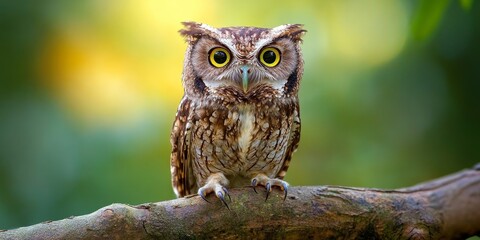 Obraz premium Eurasian scops owl, also referred to as the scops owl, is a small owl species that captivates with its distinctive features. Discover the fascinating characteristics of this small owl variety.