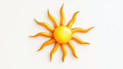 Glossy orange sun shining on white background