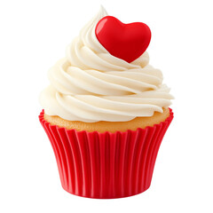 Cupcake with heart-shaped cream, cartoon style, clip art for Valentine's Day, cut out.