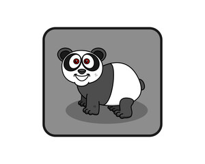 A cute panda with shadow in profile in square panel - vector