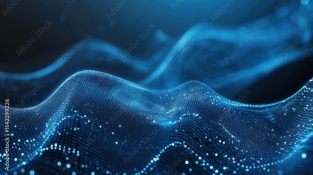 Poster abstract blue digital waveform grid pattern