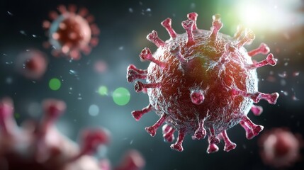 Obraz premium Virus spread in dark ambient space radiant microscopic view