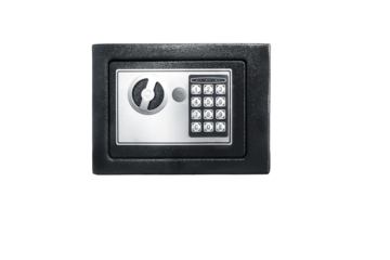 black and silver safe with keyboard no background