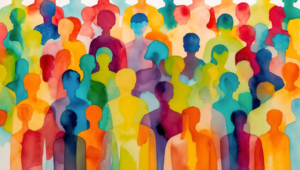 Abstract Diversity and Inclusion Concept with Anonymous Figures in Vibrant Colors